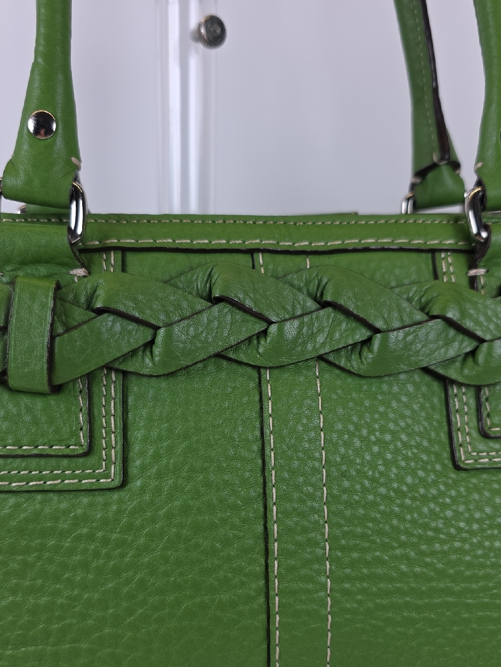 Coach Hampton Green Pebbled Leather Tote Shoulder Satchel Bag - Picture 9 of 14